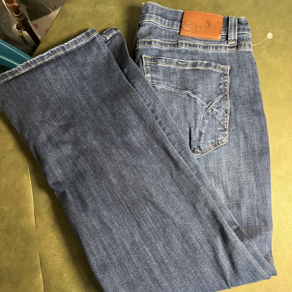 Seeded & Sewn Noah Medium Wash Denim Relaxed Straight Leg Jeans 34x32 Mens